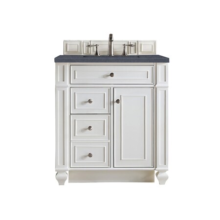 James Martin Vanities Bristol 30in Single Vanity, Bright White w/ 3 CM Charcoal Soapstone Quartz Top 157-V30-BW-3CSP